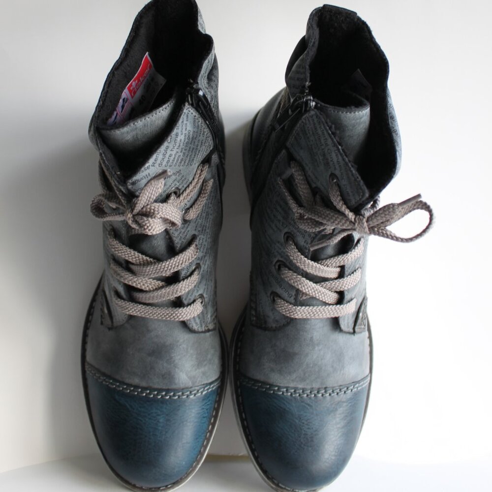 Rieker Navy Newspaper Print Ankle Boots - Rare Vintage Style Anti-Stress 40/9 📰 - Picture 8 of 10